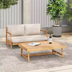 Christopher Knight Home Shane Rustic Outdoor Acacia Wood Upholstered Loveseat and Coffee Table Set
