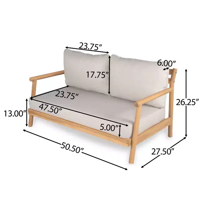 Christopher Knight Home Shane Ensemble Causeuse Rembourrée et Table Basse d'Extérieur Rustique en Bois d'Acacia