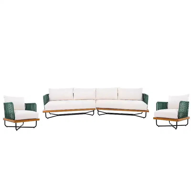 Christopher Knight Home Raphael Ensemble de canapés modulables d'extérieur 4 pièces en corde et acacia (table non incluse)