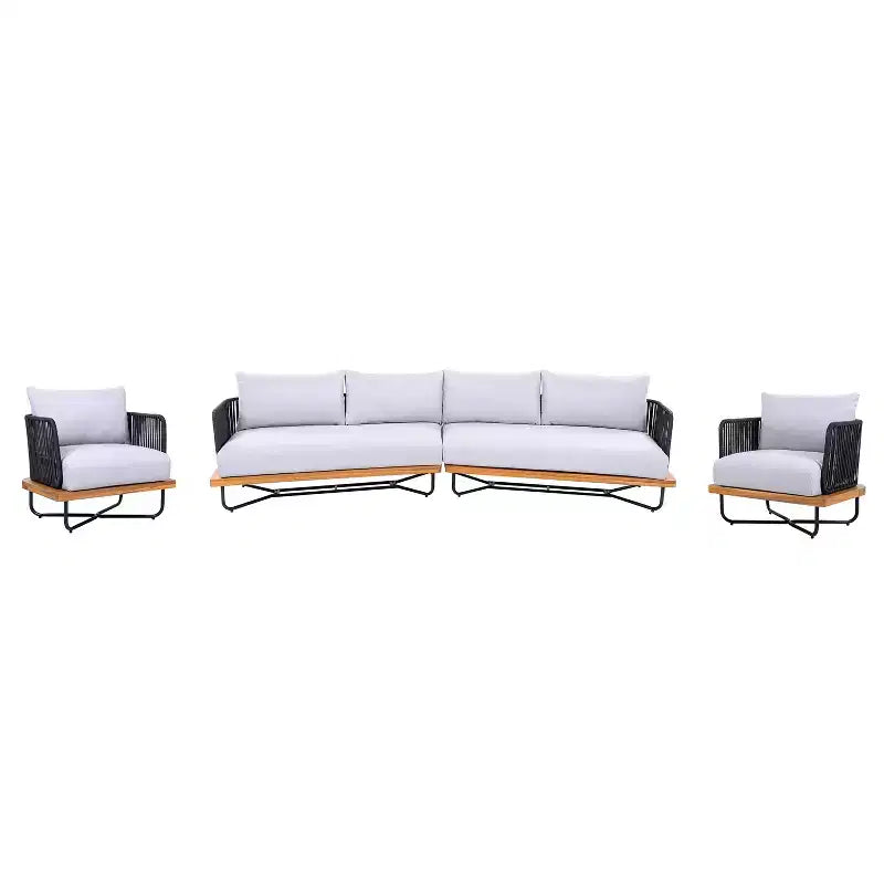 Christopher Knight Home Raphael Ensemble de canapés modulables d'extérieur 4 pièces en corde et acacia (table non incluse)