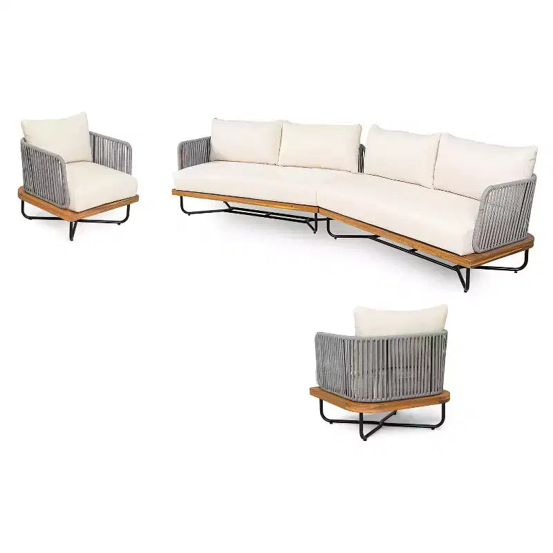 Christopher Knight Home Raphael Ensemble de canapés modulables d'extérieur 4 pièces en corde et acacia (table non incluse)