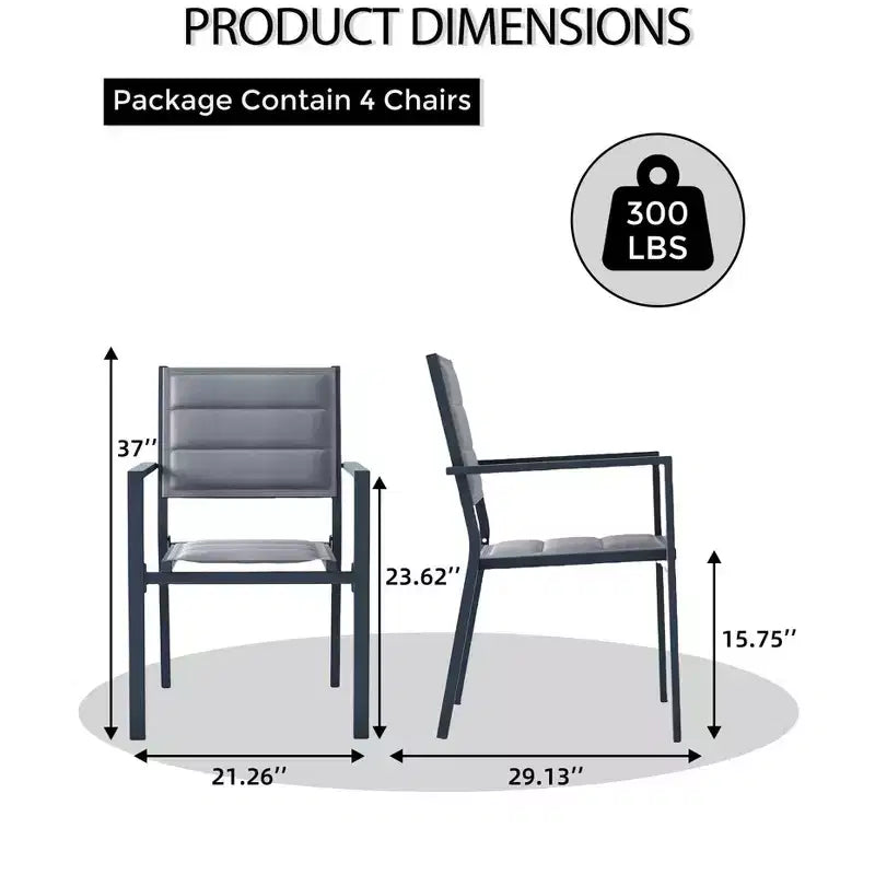 Lot de 4 chaises de patio empilables - Chaises de salle à manger empilables d'extérieur en aluminium avec tissu textilène respirant pour l'extérieur, le patio, la terrasse, le jardin