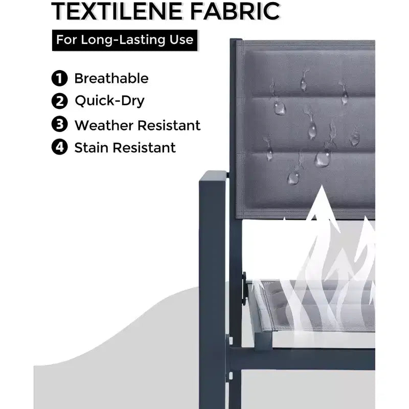 Lot de 4 chaises de patio empilables - Chaises de salle à manger empilables d'extérieur en aluminium avec tissu textilène respirant pour l'extérieur, le patio, la terrasse, le jardin