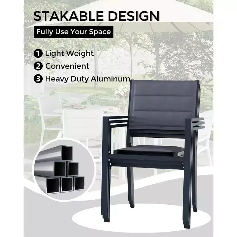 Lot de 4 chaises de patio empilables - Chaises de salle à manger empilables d'extérieur en aluminium avec tissu textilène respirant pour l'extérieur, le patio, la terrasse, le jardin