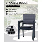 Lot de 4 chaises de patio empilables - Chaises de salle à manger empilables d'extérieur en aluminium avec tissu textilène respirant pour l'extérieur, le patio, la terrasse, le jardin