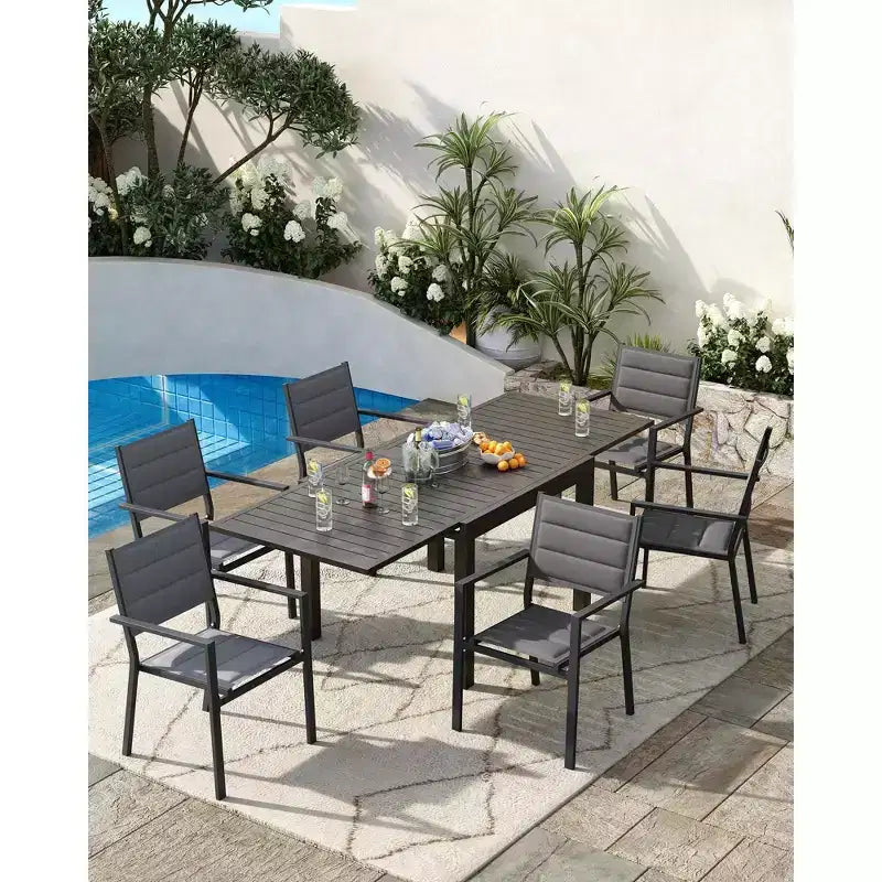 Lot de 4 chaises de patio empilables - Chaises de salle à manger empilables d'extérieur en aluminium avec tissu textilène respirant pour l'extérieur, le patio, la terrasse, le jardin