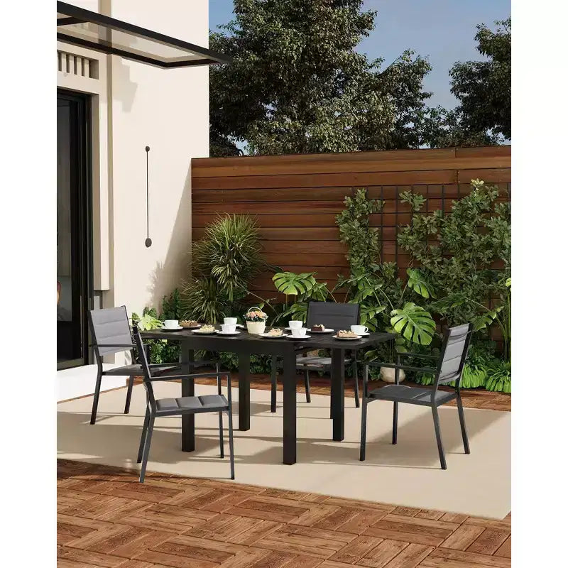 Lot de 4 chaises de patio empilables - Chaises de salle à manger empilables d'extérieur en aluminium avec tissu textilène respirant pour l'extérieur, le patio, la terrasse, le jardin