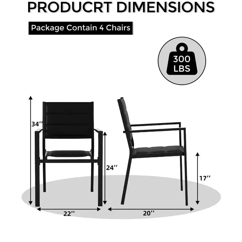 Lot de 4 chaises de patio empilables - Chaises de salle à manger empilables d'extérieur en aluminium avec tissu textilène respirant pour l'extérieur, le patio, la terrasse, le jardin