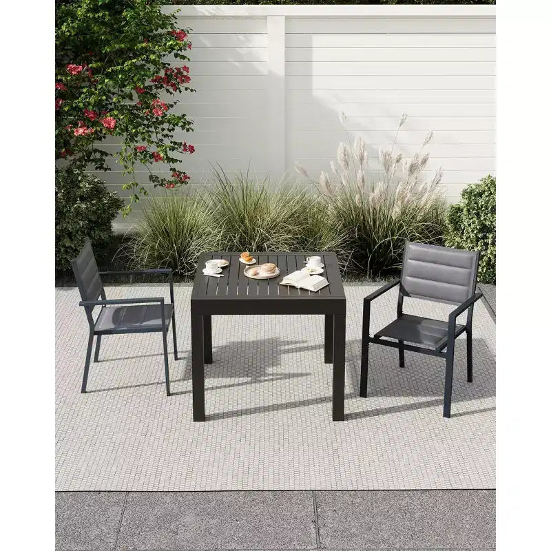 Lot de 4 chaises de patio empilables - Chaises de salle à manger empilables d'extérieur en aluminium avec tissu textilène respirant pour l'extérieur, le patio, la terrasse, le jardin