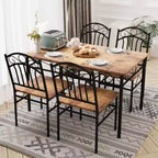 Dining Table Set of 4, Retro Industrial Dining Table & Chairs, Kitchen Table and Chairs, 5 Pieces Dining Room Table Set, for Dining Room, Brown