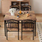 Ensemble table de salle à manger 4 personnes, table et chaises de salle à manger style industriel rétro, table et chaises de cuisine, ensemble de salle à manger 5 pièces, pour salle à manger, marron