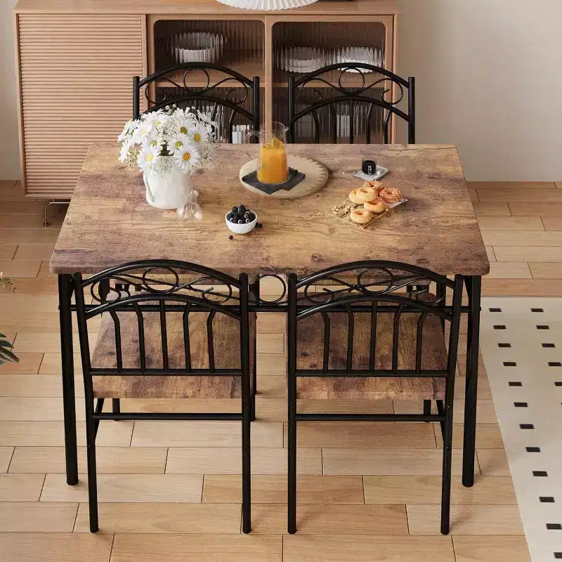 Ensemble table de salle à manger 4 personnes, table et chaises de salle à manger style industriel rétro, table et chaises de cuisine, ensemble de salle à manger 5 pièces, pour salle à manger, marron