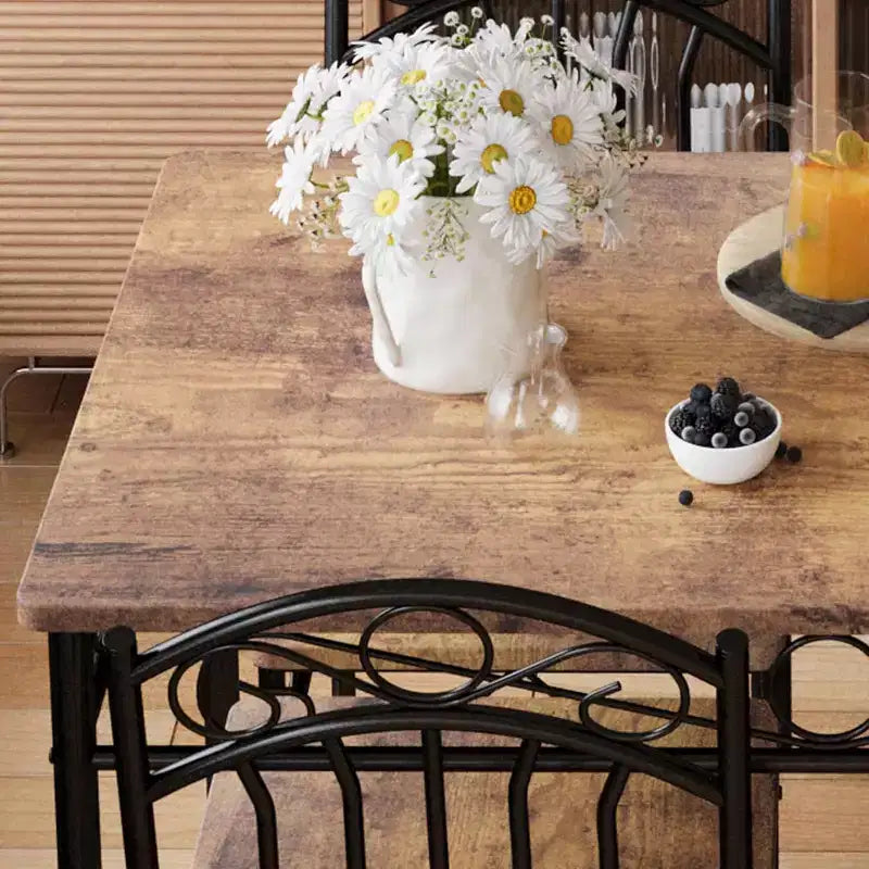 Ensemble table de salle à manger 4 personnes, table et chaises de salle à manger style industriel rétro, table et chaises de cuisine, ensemble de salle à manger 5 pièces, pour salle à manger, marron