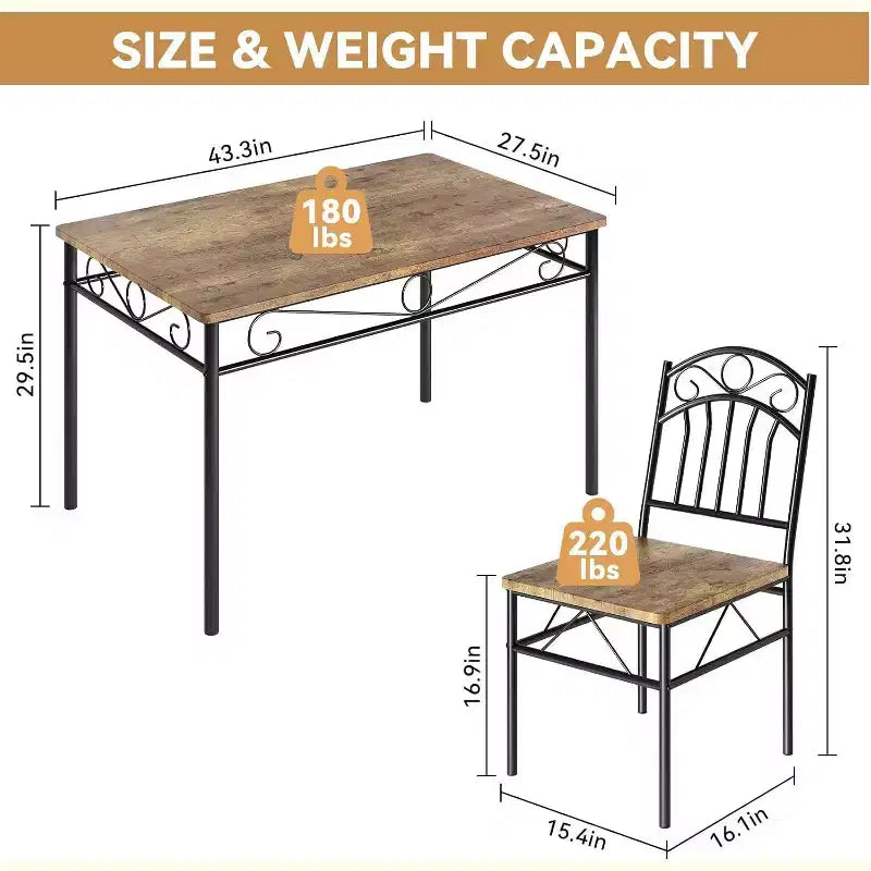 Ensemble table de salle à manger 4 personnes, table et chaises de salle à manger style industriel rétro, table et chaises de cuisine, ensemble de salle à manger 5 pièces, pour salle à manger, marron