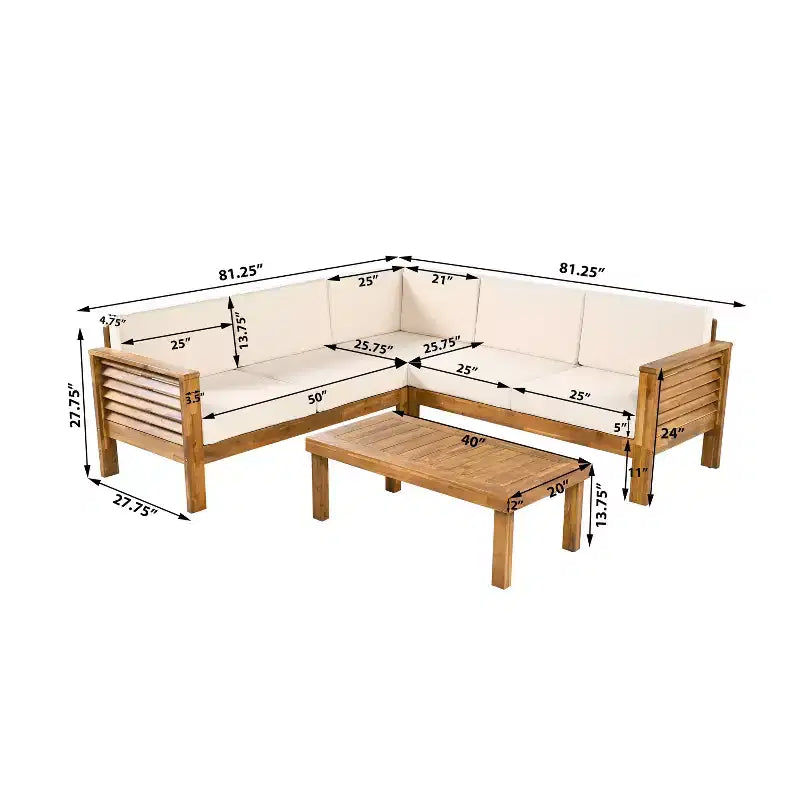 Christopher Knight Home Percy Canapé d'angle d'extérieur 5 places en bois d'acacia avec table basse