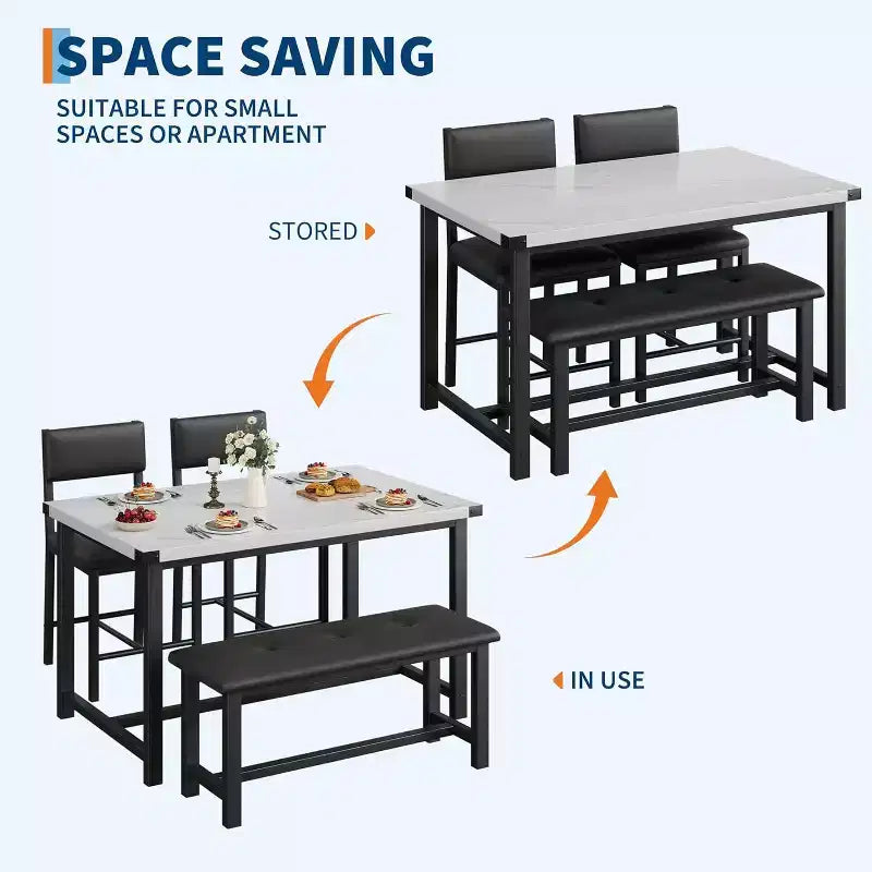 Ensemble de table à manger pour 4, table de cuisine et 2 chaises rembourrées et 1 banc, ensemble de salle à manger en bois