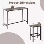 Costway Ensemble table de bar 3 pièces avec repose-pieds Table rectangulaire de hauteur comptoir et chaises Marron/Gris/Noir