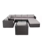 Christopher Knight Home Harley Ensemble de meubles de patio en osier 10 pièces avec sectionnel, table basse en verre trempé et coussins
