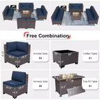 ALAULM Ensemble de 10 pièces de mobilier de patio, salons de conversation d'extérieur en rotin osier, ensemble de canapés de mobilier