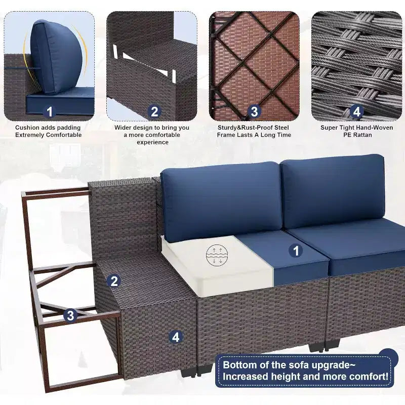 ALAULM Ensemble de 10 pièces de mobilier de patio, salons de conversation d'extérieur en rotin osier, ensemble de canapés de mobilier