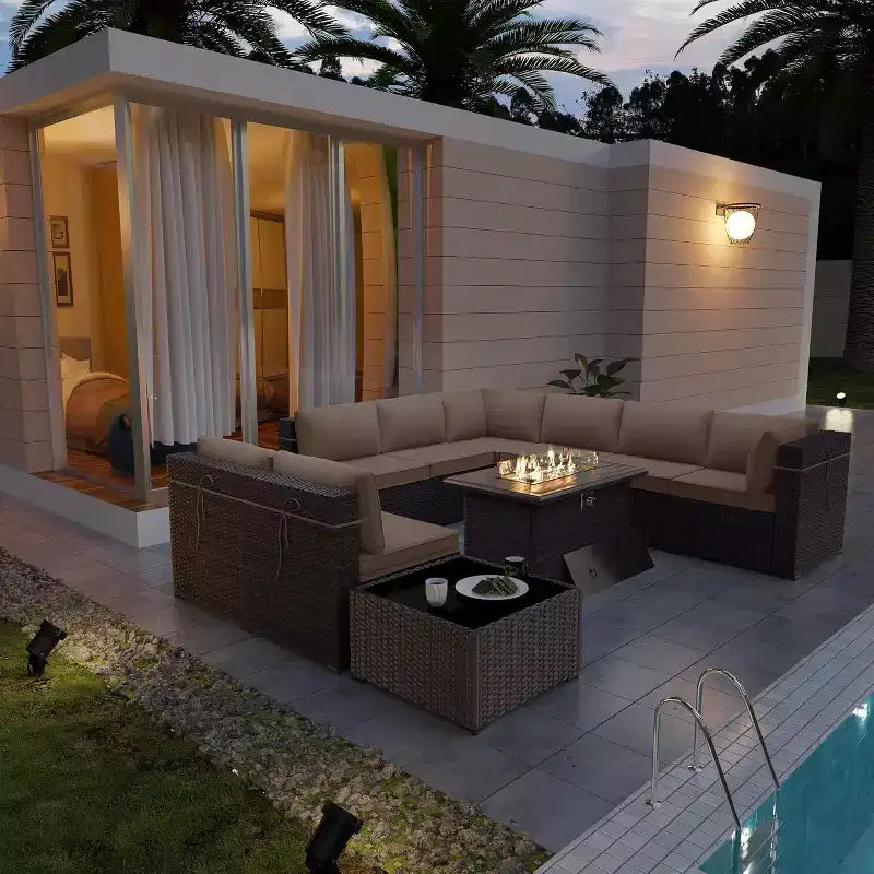 ALAULM Ensemble de 10 pièces de mobilier de patio, salons de conversation d'extérieur en rotin osier, ensemble de canapés de mobilier