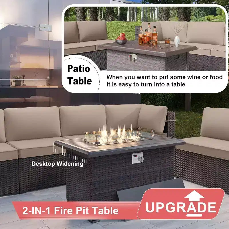 ALAULM Ensemble de 10 pièces de mobilier de patio, salons de conversation d'extérieur en rotin osier, ensemble de canapés de mobilier