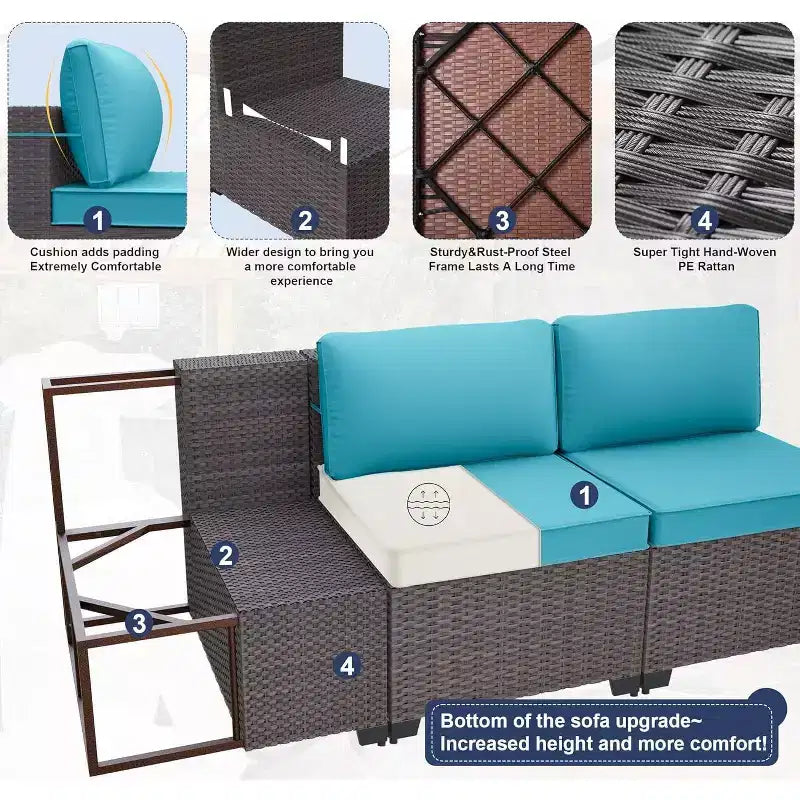 ALAULM Ensemble de 10 pièces de mobilier de patio, salons de conversation d'extérieur en rotin osier, ensemble de canapés de mobilier