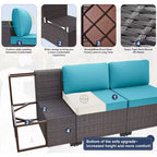 ALAULM Ensemble de 10 pièces de mobilier de patio, salons de conversation d'extérieur en rotin osier, ensemble de canapés de mobilier