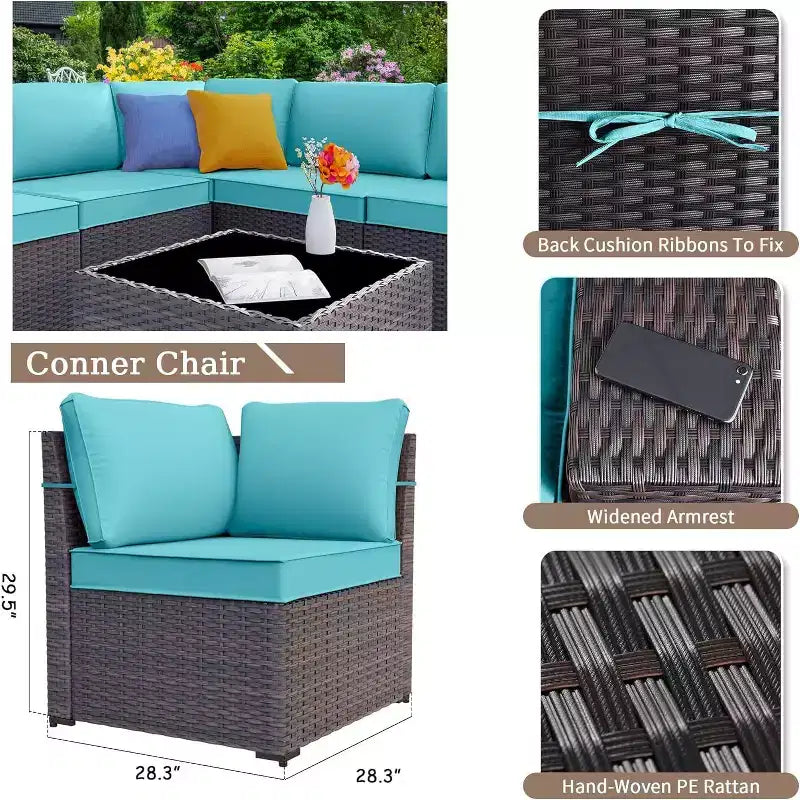 ALAULM Ensemble de mobilier de patio 7 pièces, salons de jardin en rotin tressé, ensemble de canapés avec table brasero à propane de 43 pouces
