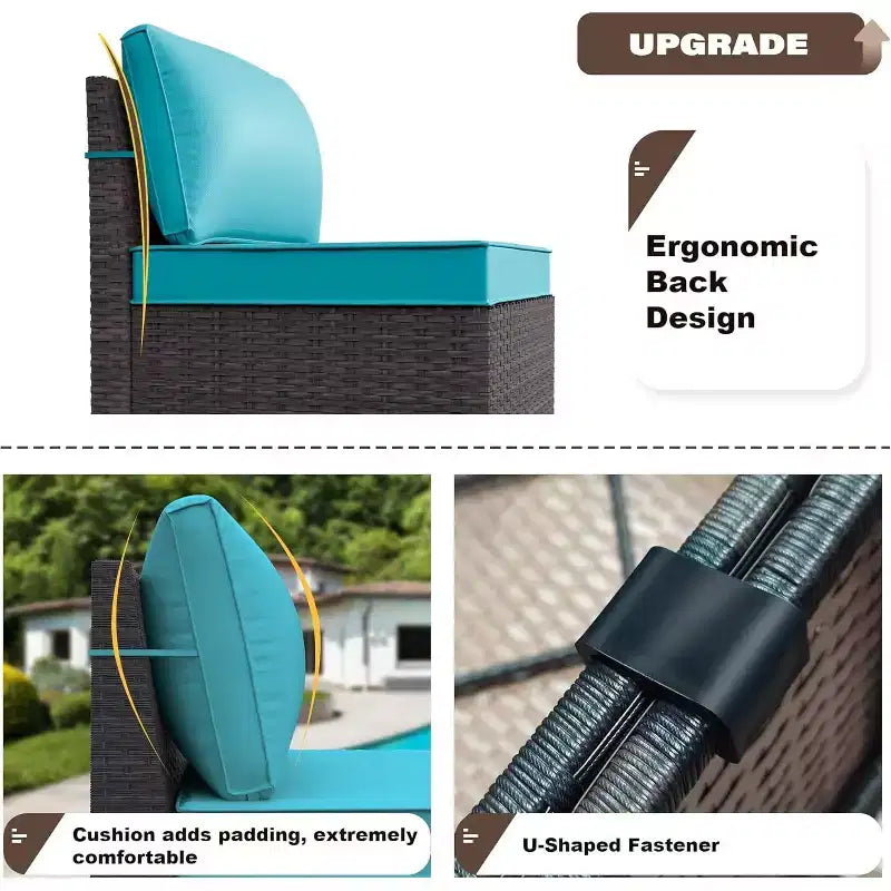 ALAULM Ensemble de mobilier de patio 7 pièces, salons de jardin en rotin tressé, ensemble de canapés avec table brasero à propane de 43 pouces