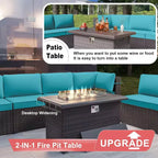 ALAULM Ensemble de mobilier de patio 7 pièces, salons de jardin en rotin tressé, ensemble de canapés avec table brasero à propane de 43 pouces