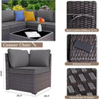 ALAULM Ensemble de mobilier de patio 7 pièces, salons de jardin en rotin tressé, ensemble de canapés avec table brasero à propane de 43 pouces
