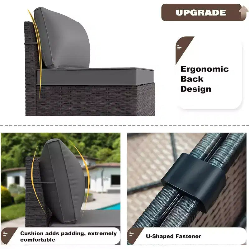 ALAULM Ensemble de mobilier de patio 7 pièces, salons de jardin en rotin tressé, ensemble de canapés avec table brasero à propane de 43 pouces
