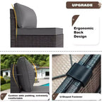 ALAULM Ensemble de mobilier de patio 7 pièces, salons de jardin en rotin tressé, ensemble de canapés avec table brasero à propane de 43 pouces