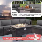 ALAULM Ensemble de mobilier de patio 7 pièces, salons de jardin en rotin tressé, ensemble de canapés avec table brasero à propane de 43 pouces