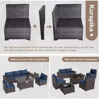 ALAULM Ensemble de mobilier de patio 7 pièces, salons de jardin en rotin tressé, ensemble de canapés avec table brasero à propane de 43 pouces