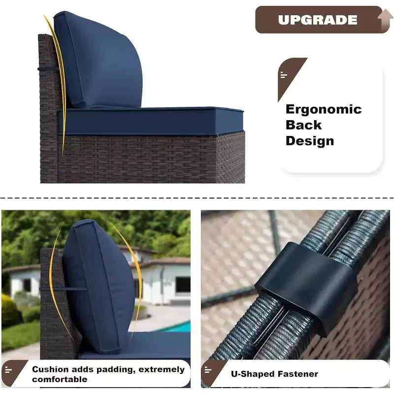 ALAULM Ensemble de mobilier de patio 7 pièces, salons de jardin en rotin tressé, ensemble de canapés avec table brasero à propane de 43 pouces