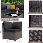 ALAULM Ensemble de mobilier de patio 7 pièces, salons de jardin en rotin tressé, ensemble de canapés avec table brasero à propane de 43 pouces