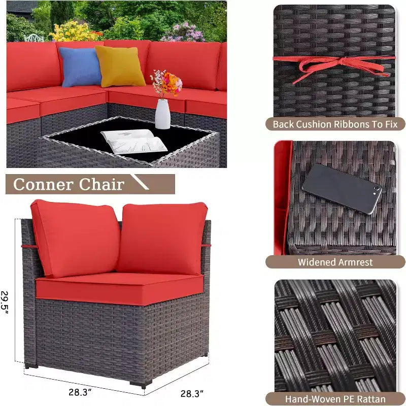 ALAULM Ensemble de mobilier de patio 7 pièces, salons de jardin en rotin tressé, ensemble de canapés avec table brasero à propane de 43 pouces