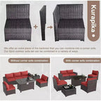 ALAULM Ensemble de mobilier de patio 7 pièces, salons de jardin en rotin tressé, ensemble de canapés avec table brasero à propane de 43 pouces