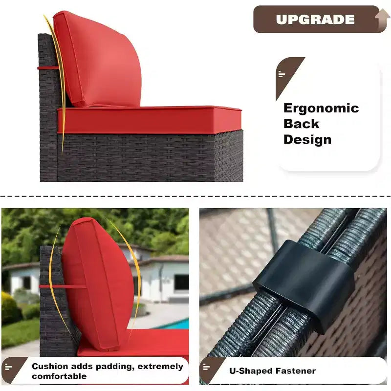 ALAULM Ensemble de mobilier de patio 7 pièces, salons de jardin en rotin tressé, ensemble de canapés avec table brasero à propane de 43 pouces