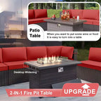 ALAULM Ensemble de mobilier de patio 7 pièces, salons de jardin en rotin tressé, ensemble de canapés avec table brasero à propane de 43 pouces
