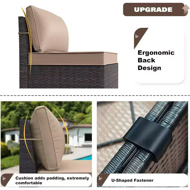 ALAULM Ensemble de mobilier de patio 7 pièces, salons de jardin en rotin tressé, ensemble de canapés avec table brasero à propane de 43 pouces