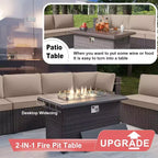 ALAULM Ensemble de mobilier de patio 7 pièces, salons de jardin en rotin tressé, ensemble de canapés avec table brasero à propane de 43 pouces