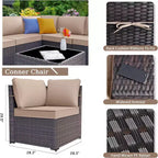 ALAULM Ensemble de mobilier de patio 7 pièces, salons de jardin en rotin tressé, ensemble de canapés avec table brasero à propane de 43 pouces