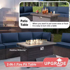 ALAULM Ensemble de mobilier de patio 7 pièces, salons de jardin en rotin tressé, ensemble de canapés avec table brasero à propane de 43 pouces