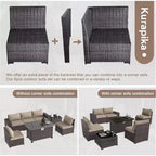 ALAULM Ensemble de mobilier de patio 7 pièces, salons de jardin en rotin tressé, ensemble de canapés avec table brasero à propane de 43 pouces