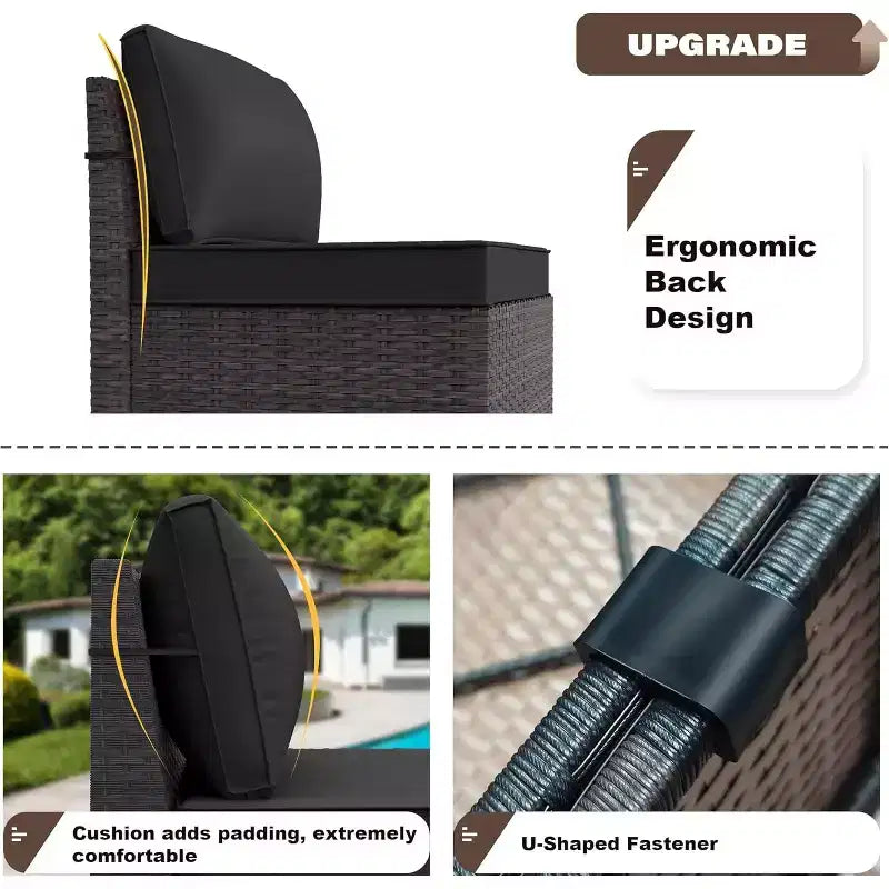 ALAULM Ensemble de mobilier de patio 7 pièces, salons de jardin en rotin tressé, ensemble de canapés avec table brasero à propane de 43 pouces