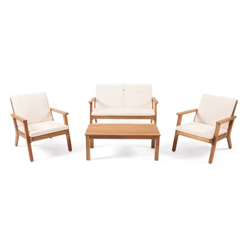 GDFStudio Avacyn Salon de conversation d'extérieur 4 places en bois d'acacia avec coussins résistants à l'eau