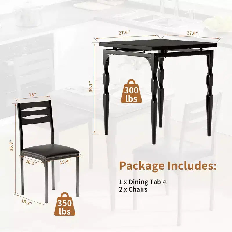 Ensemble de salle à manger 3 pièces, table et 2 chaises avec pieds en spirale, ensemble de salle à manger pour 2 personnes, convient aux petits espaces, cuisine, appartement